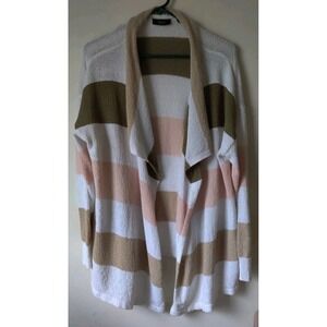 Ella Rafaella Women's Plus Open Front‎ Cardigan White/Green/Pink/Brown Size 1X